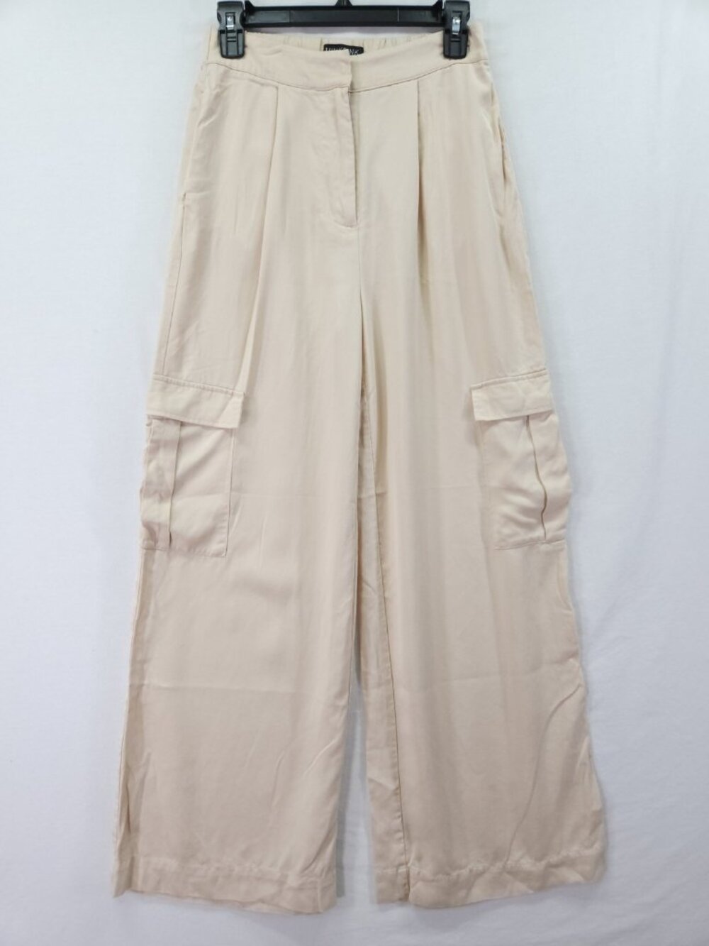 Minkpink Womens Size Small 26x30 Ivory Pleated Wide Leg Cargo Dress Pants